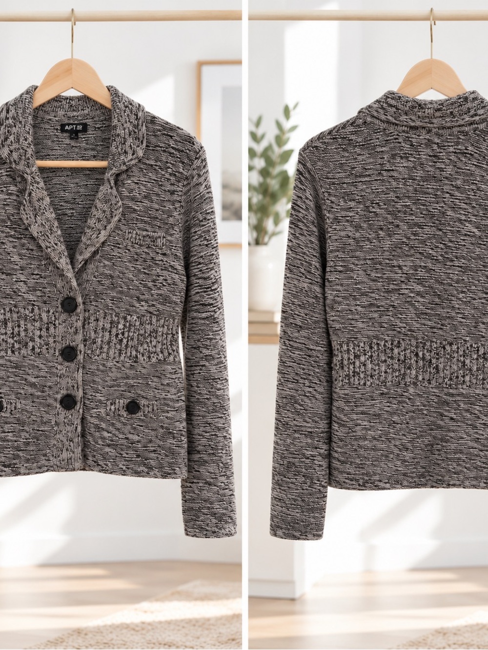 Apt. 9 Marled Gray Button-Front Shawl Collar Cardigan